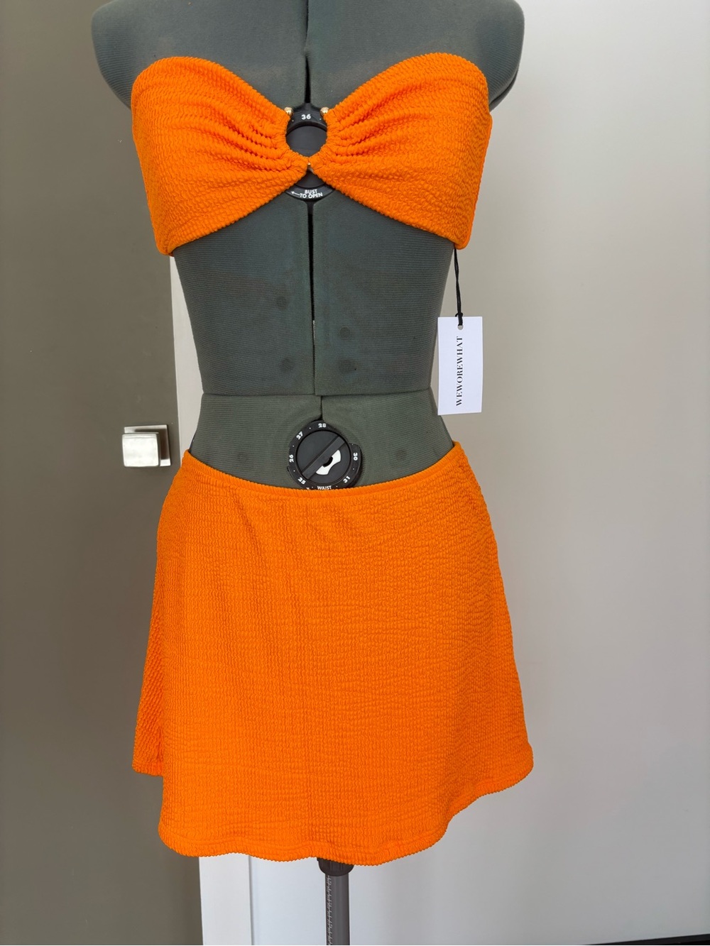 WeWoreWhat Carrot Orange Seersucker Bandeau Top M Tube Skirt L NWT